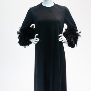 Dorian by Leo Narducci | Vintage Long Black Dress with Feather Cuffs